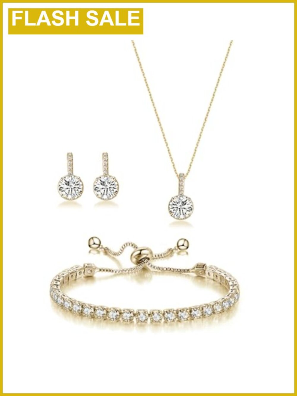 Round CZ Bridesmaid Jewelry Set Necklace Earrings Bracelet Wedding Prom
